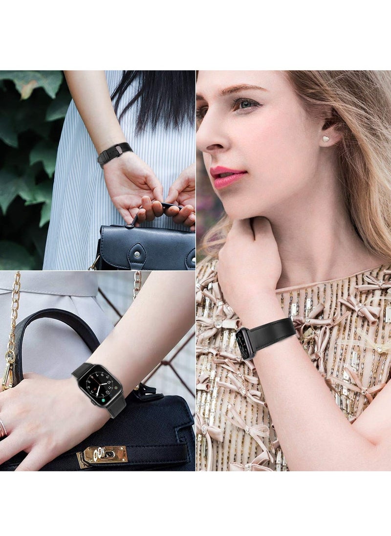 SYOSI - Genuine Leather Band for Apple Watch Premium Quality Strap with Butterfly Clasp for Men Compatible with iWatch SE Series 9 8 7 6 5 4 3 2 1or Ultra Ultra 2 Black Compatible All Series of iWatch - Image 1