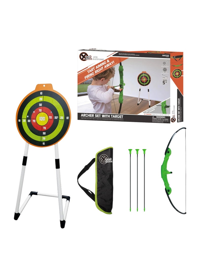 graffic Giraffe Graffic Giraffe Kids Bow And Arrow Set with Stand | Green, Bow Arrow Toy Set with Targets Stand | Suction Cup Arrows and Quiver | Archery Toy Set with Bag | Outdoor Toys for Kids Boys & Girls Ages 5+  - Image 1