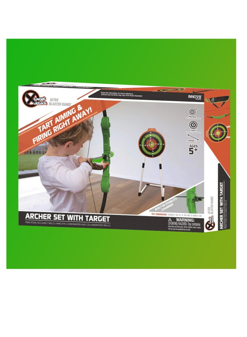 graffic Giraffe Graffic Giraffe Kids Bow And Arrow Set with Stand | Green, Bow Arrow Toy Set with Targets Stand | Suction Cup Arrows and Quiver | Archery Toy Set with Bag | Outdoor Toys for Kids Boys & Girls Ages 5+  - Image 4