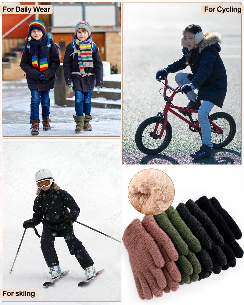 Chuarry 4 Pairs Kids Fleece Lined Gloves Knit Thick Warm Mittens Knit Thermal Gloves for 4-10 Years Winter Supplies (Dark Color, 6-10 Year) - Image 5
