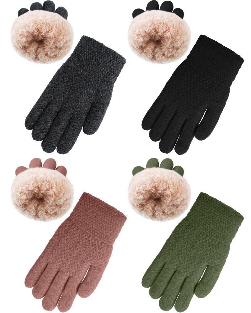 Chuarry 4 Pairs Kids Fleece Lined Gloves Knit Thick Warm Mittens Knit Thermal Gloves for 4-10 Years Winter Supplies (Dark Color, 6-10 Year) - Image 1