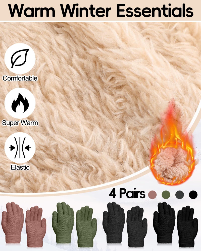 Chuarry 4 Pairs Kids Fleece Lined Gloves Knit Thick Warm Mittens Knit Thermal Gloves for 4-10 Years Winter Supplies (Dark Color, 6-10 Year) - Image 2