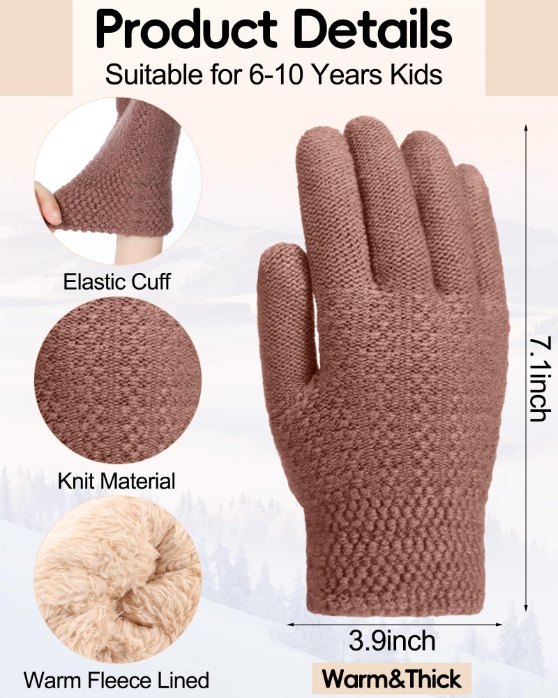 Chuarry 4 Pairs Kids Fleece Lined Gloves Knit Thick Warm Mittens Knit Thermal Gloves for 4-10 Years Winter Supplies (Dark Color, 6-10 Year) - Image 3