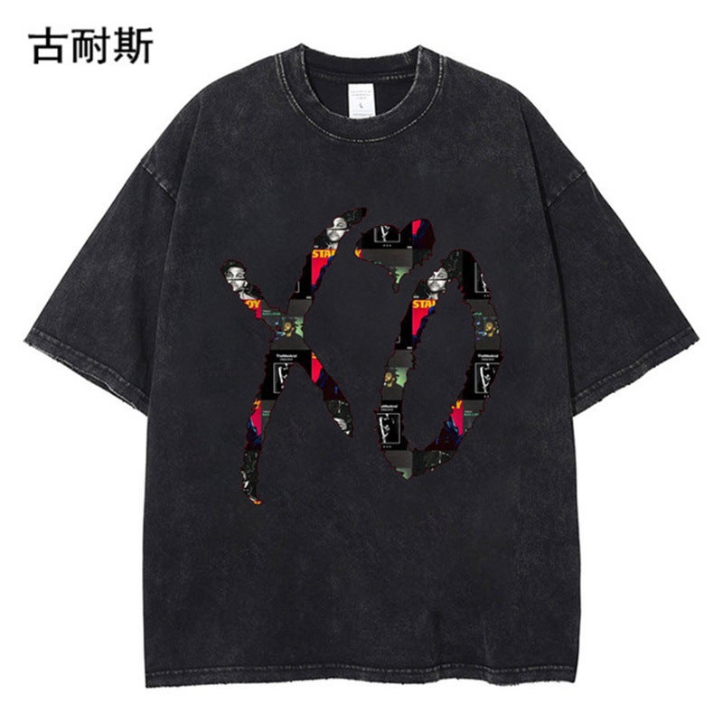 Hip-Hop Short-Sleeved T-Shirt Men'S And Women'S Summer Washed Retro Old Ins Fashion Brand American High Street Loose Half Sleeve - Image 1