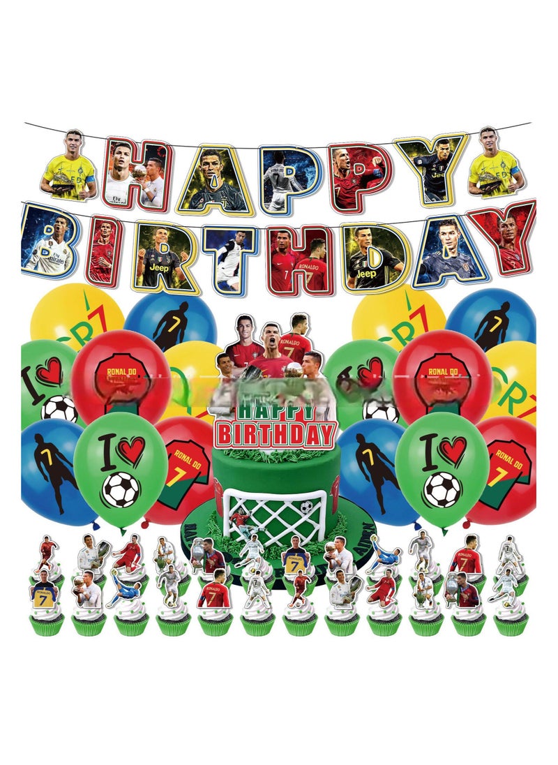 Generic - Cristiano Ronaldo C Ronaldo Theme Birthday Decorations Include Birthday Banner Cake Toppers Balloons - Image 1