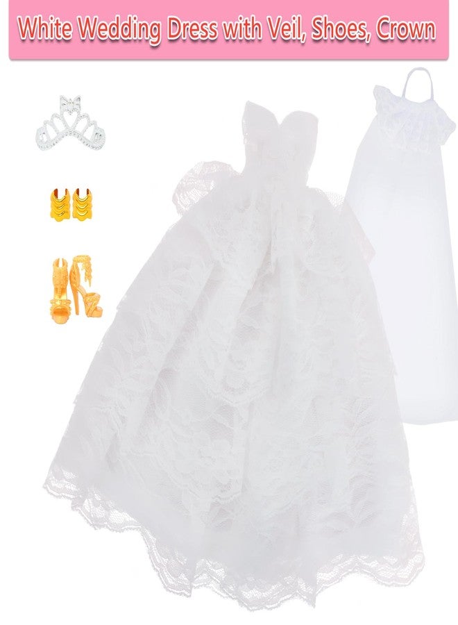 BLIJOLA Gorgeous Doll Wedding Dresses 2 Sets with Veil for 11.5 inch Doll - Image 2
