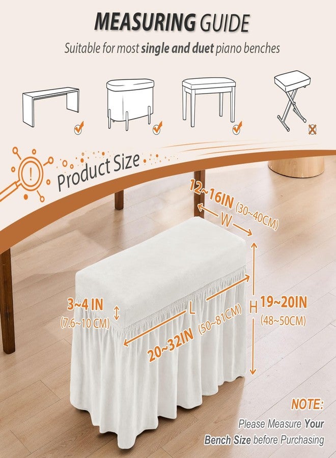 NICEEC غطاء مقعد بيانو مطاطي من الإسباندكس من نايسك مع غطاء عثماني قابل للإزالة، غطاء مقعد مستطيل قابل للغسل لمقعد بيانو دويت، واقي وسادة المقعد (أبيض) - Image 3