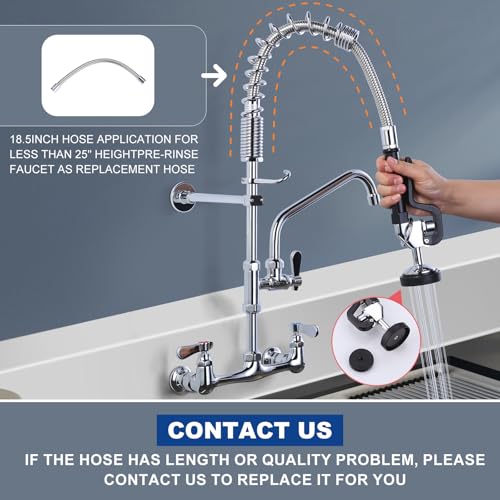 iVIGA Commercial Kitchen Faucet Wall Mount with Pre-Rinse Sprayer 8 Inch Center Wall Mount Kitchen Sink Faucet with 9.6" Add-on Swing Spout 25" Height Faucet with Pull Down Spray - Image 2