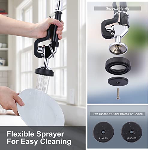 iVIGA Commercial Kitchen Faucet Wall Mount with Pre-Rinse Sprayer 8 Inch Center Wall Mount Kitchen Sink Faucet with 9.6" Add-on Swing Spout 25" Height Faucet with Pull Down Spray - Image 5