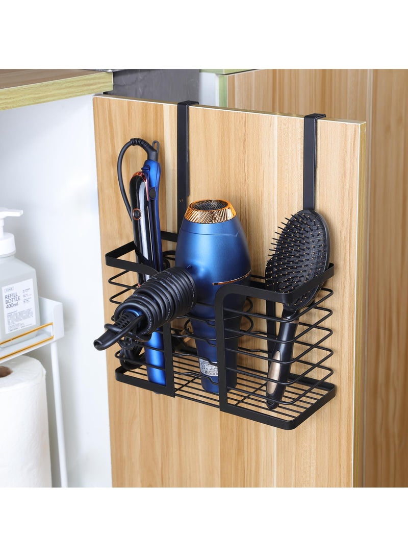 SYOSI Hair Dryer Holder, 3 in 1 Adjustable Hair Tool Organizer Wall Mounted Hair Dryer Holder for Bathroom Cabinet Door for Hair Dryers, Flat Irons, Curling Irons, Hair Straighteners (Black) - Image 1