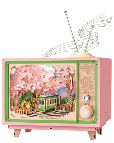 Rolife 3D Wooden Puzzles for Adults DIY Book Nook Kit 16 Japanese Cherry Blossom Music Box Toy Building Set Home Decor Gifts for Girls Boys Adults Sakura Dreamy Tour - Image 1