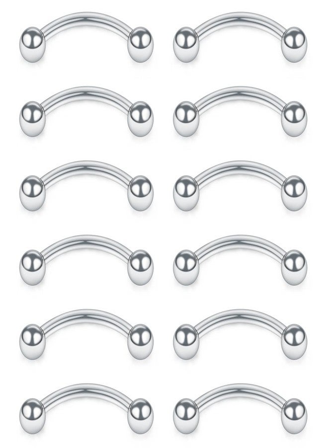 SCERRING 12PCS 16G Stainless Steel Curved Barbell Eyebrow Tragus Helix Ear Belly Lip Ring Body Piercing Jewelry, 316L Surgical Steel - Image 1