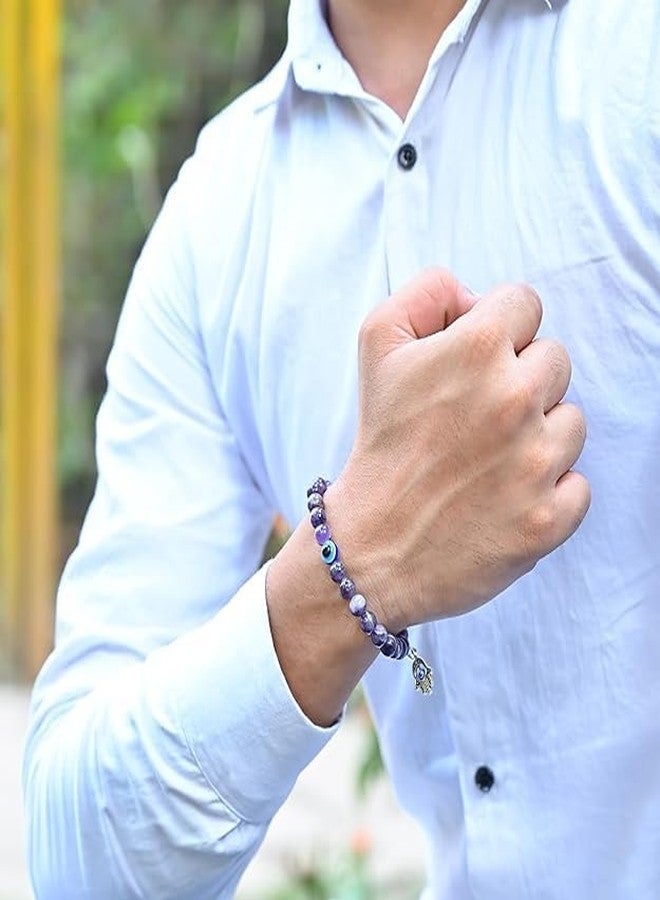 Sukhad Amethyst Evil Eye Bracelet for Men & Women | Hamsa Hand Protection | Purple Crystal Healing Bead Bracelet | Positive Energy, Protection & Spiritual Lucky Bracelet - Image 4