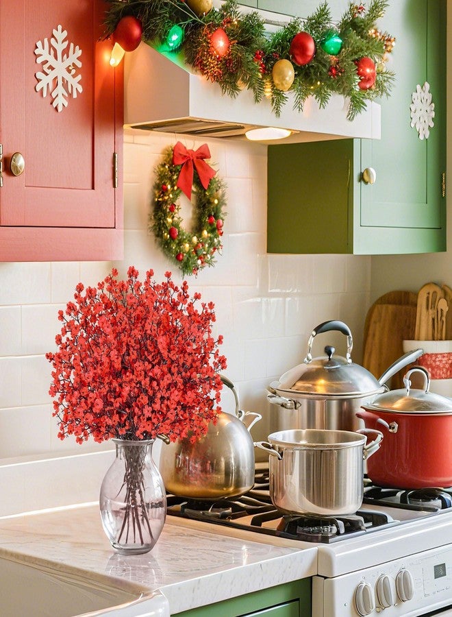 Der Rose Red Artificial Baby's Breath Flowers, 10pcs 21in Faux Gypsophila Stems, Red Silk Flowers for Valentine's Day Decor, Fake Red Flowers for Indoor Vase Arrangements - Image 5