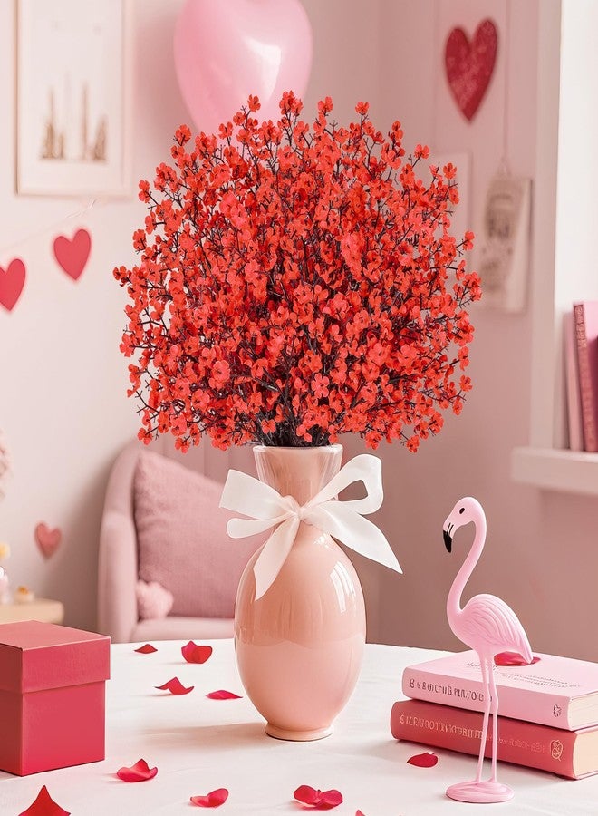 Der Rose Red Artificial Baby's Breath Flowers, 10pcs 21in Faux Gypsophila Stems, Red Silk Flowers for Valentine's Day Decor, Fake Red Flowers for Indoor Vase Arrangements - Image 1