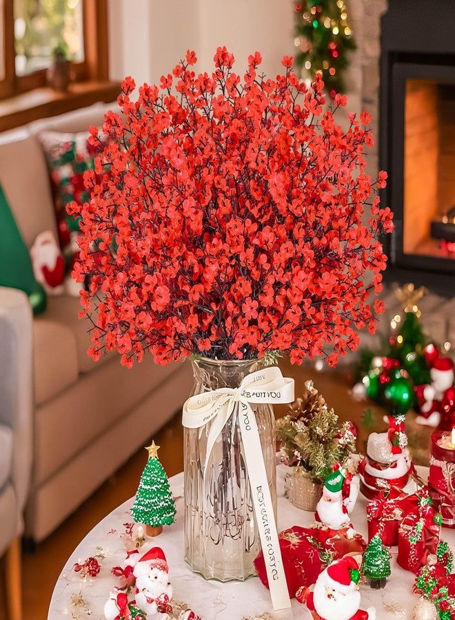 Der Rose Red Artificial Baby's Breath Flowers, 10pcs 21in Faux Gypsophila Stems, Red Silk Flowers for Valentine's Day Decor, Fake Red Flowers for Indoor Vase Arrangements - Image 3