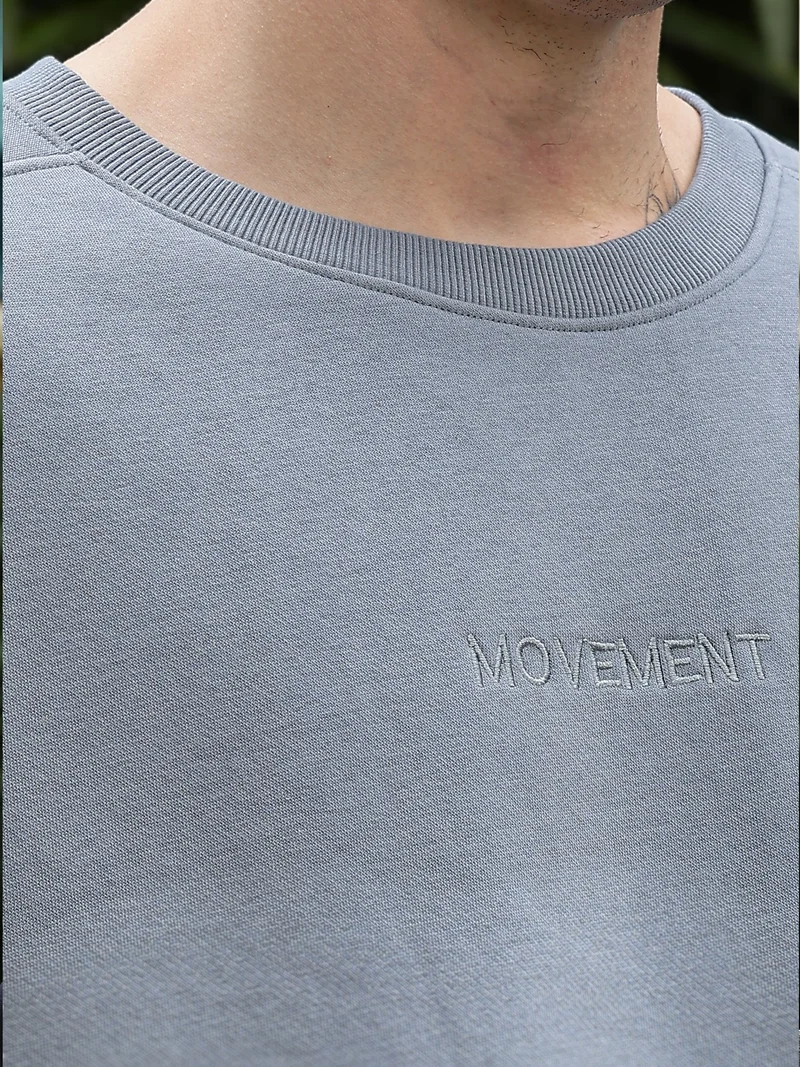 Maniac  Maniac Mens Solid Round Neck Full Sleeve Light Grey Cotton Fleece Sweatshirt for Men | Best Price UAE