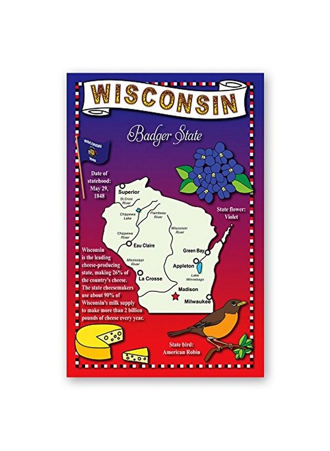 Postcard Fair Wisconsin State Map Postcard Set Of 20 Identical Postcards. Post Cards With Wi Map And State Symbols. Made In Usa. - Image 2