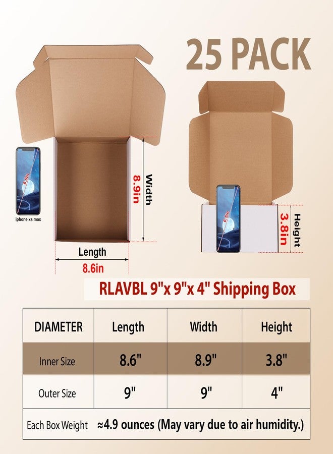 RLAVBL 9x9x4 Inches Shipping Boxes Set of 25, White Small Corrugated Cardboard Box, Mailer Boxes for Packing Small Business - Image 2