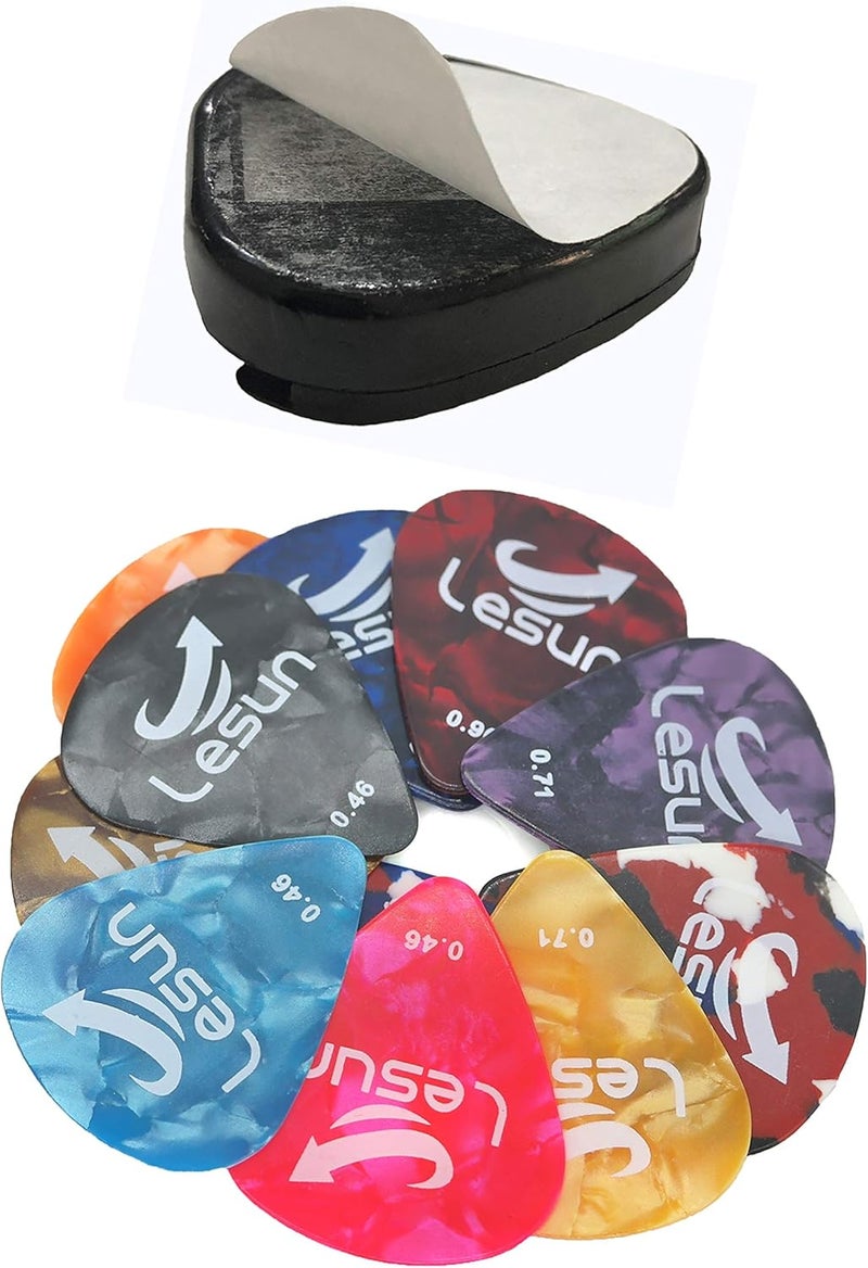 Lesun Guitar Picks & Guitar Pick Holder Easy to Paste on the Guitar Suitable for Acoustic Guitar Electric Guitar Bass Ukulele - Stick-on Holder + 10 Guitar Picks(Black Holder) - Image 5