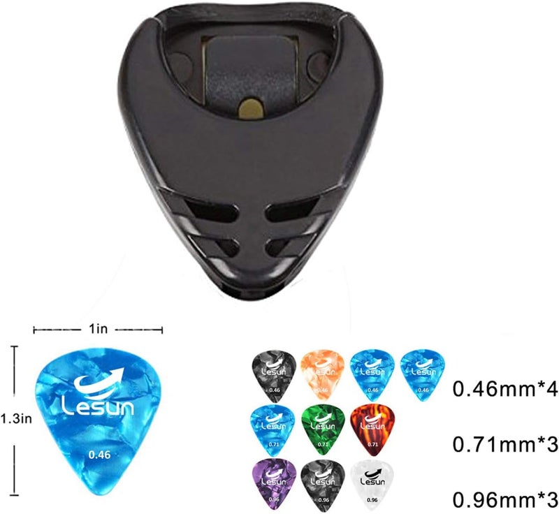 Lesun Guitar Picks & Guitar Pick Holder Easy to Paste on the Guitar Suitable for Acoustic Guitar Electric Guitar Bass Ukulele - Stick-on Holder + 10 Guitar Picks(Black Holder) - Image 2