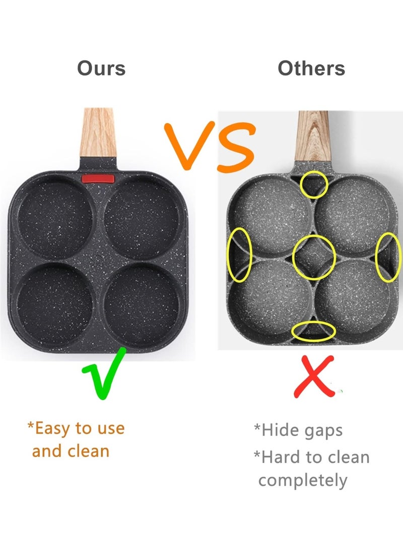 مقلاة 4 فتحات غير لاصقة لتحضير البيض والبانكيك – توزيع حراري متساوٍ ومقبض مريح مقاوم للحرارة، سهلة التنظيف ومثالية للإفطار السريع – متعددة الاستخدامات للطهي اليومي - Image 3