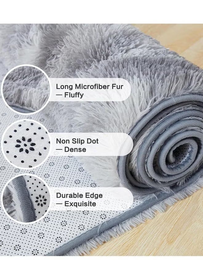 Bolivia's Luxury Tie-Dye Shag Rug & Carpet – 3-Layer High-Density A20 Sponge, Soft PV Plush & Non-Slip Dot Base – Modern Water Grey Gradient Design with Bound Edges for Living Room, Bedroom (Grey) - Image 3