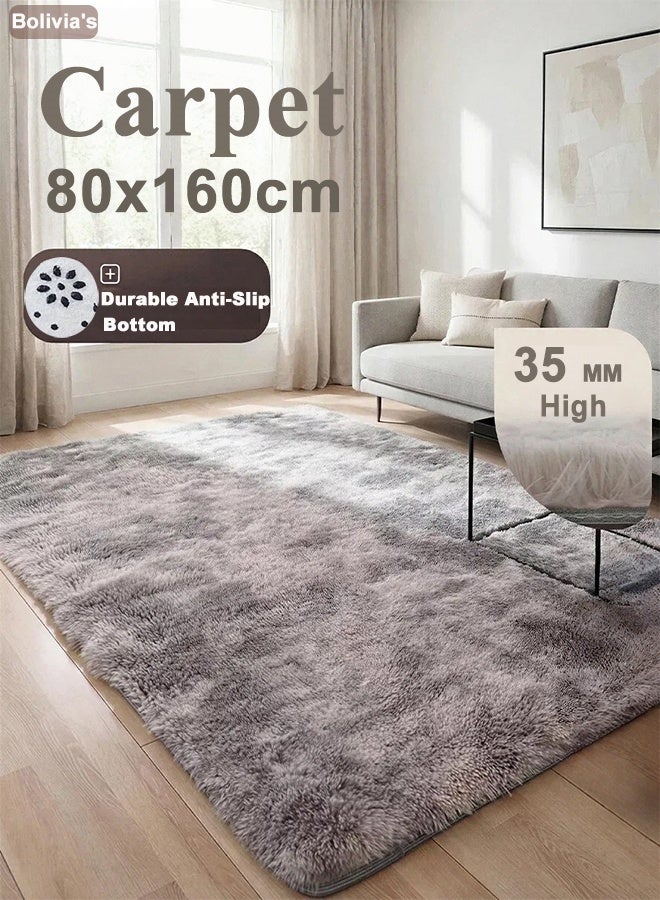 Bolivia's Luxury Tie-Dye Shag Rug & Carpet – 3-Layer High-Density A20 Sponge, Soft PV Plush & Non-Slip Dot Base – Modern Water Grey Gradient Design with Bound Edges for Living Room, Bedroom (Grey) - Image 1
