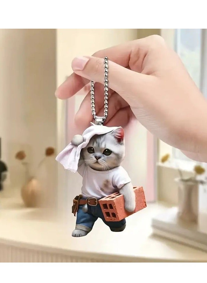 Acrylic Flat Pendant - Cute Cat Keychain for Car , Backpack Decoration Pendant - Image 1
