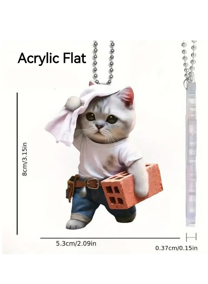 Acrylic Flat Pendant - Cute Cat Keychain for Car , Backpack Decoration Pendant - Image 3