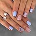 MABKJLF Short Square Press on Nails MABKJLF Summer Fake Nails Blue Full Cover False Nails with Swirl Designs Blue Line Glossy Acrylic Press on Nails Artificial Nails for Women Girls 24 Pcs - Image 2