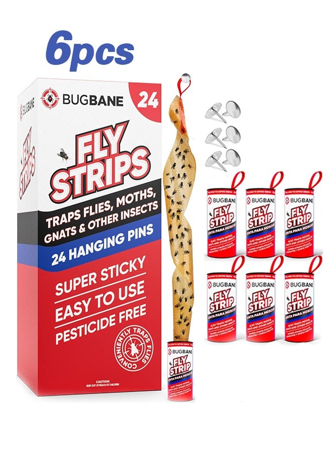 Organizer - 6 Fly Strips Indoor Sticky Hanging with Pins. Paper Tape for Indoors and Outdoor. Catcher Ribbon Traps Flypaper. Fruit Gnat - Image 1