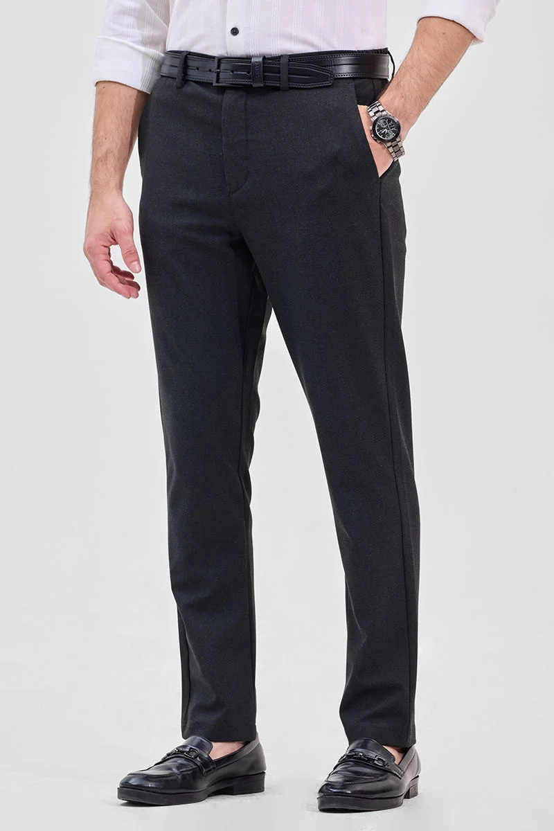 SNITCH Black Black Self-Design Stretch Trousers for Men | Best Price UAE