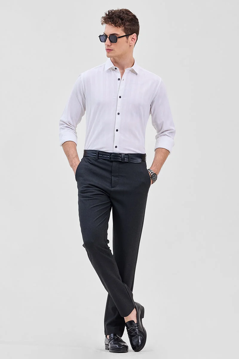 SNITCH Black Black Self-Design Stretch Trousers for Men | Best Price UAE