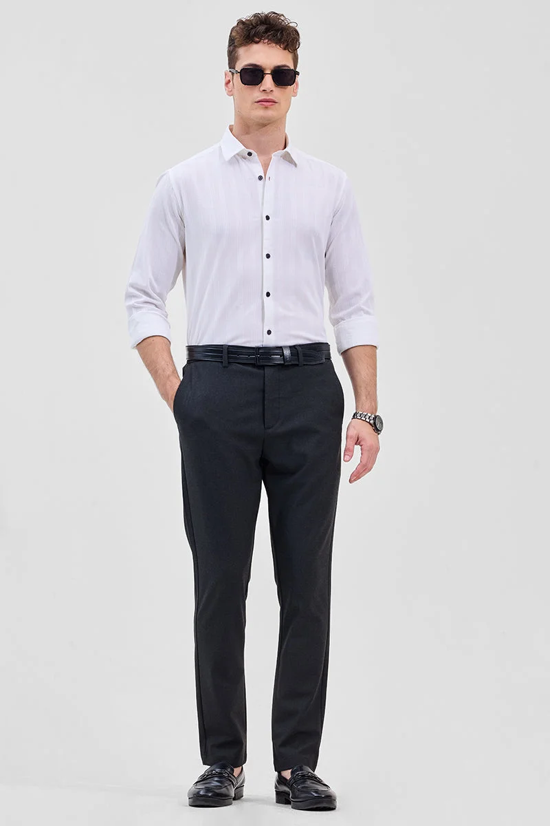 SNITCH Black Black Self-Design Stretch Trousers for Men | Best Price UAE
