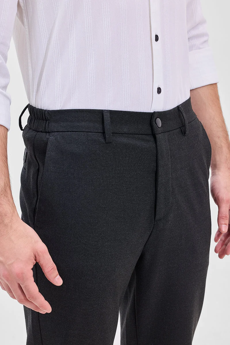 SNITCH Black Black Self-Design Stretch Trousers for Men | Best Price UAE