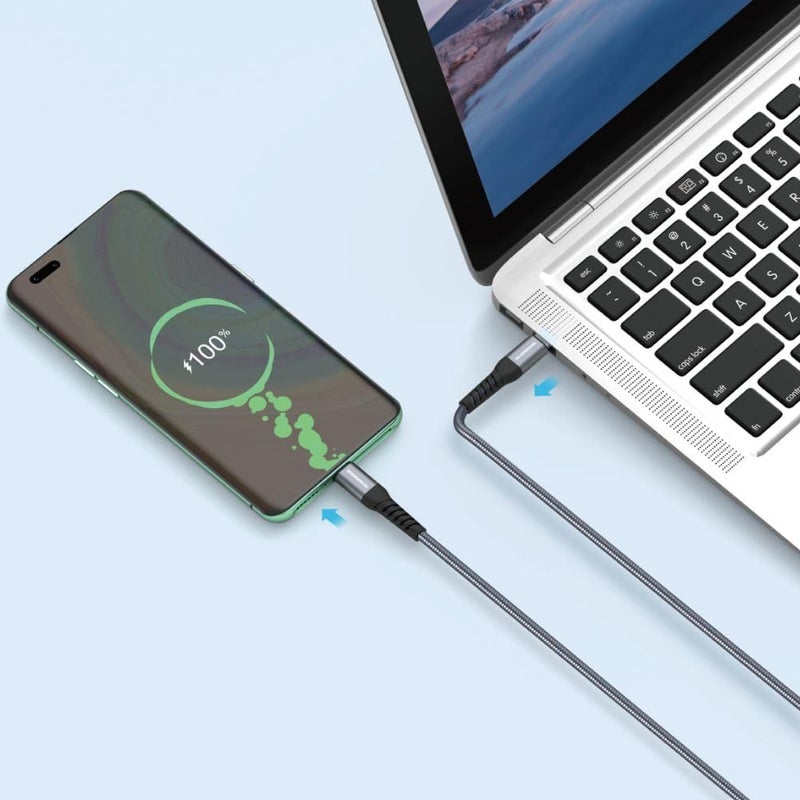 ريفرسونج كابل شحن سريع RIVERSONG Hercules C6 USB-C إلى USB-C بقدرة 100 واط PD، نقل بيانات بسرعة 480 ميجابت في الثانية، سلك مضفر، كابل شحن من النوع C متين لأجهزة الكمبيوتر المحمولة والأجهزة اللوحية والهواتف الذكية بطول 2 متر - Image 2