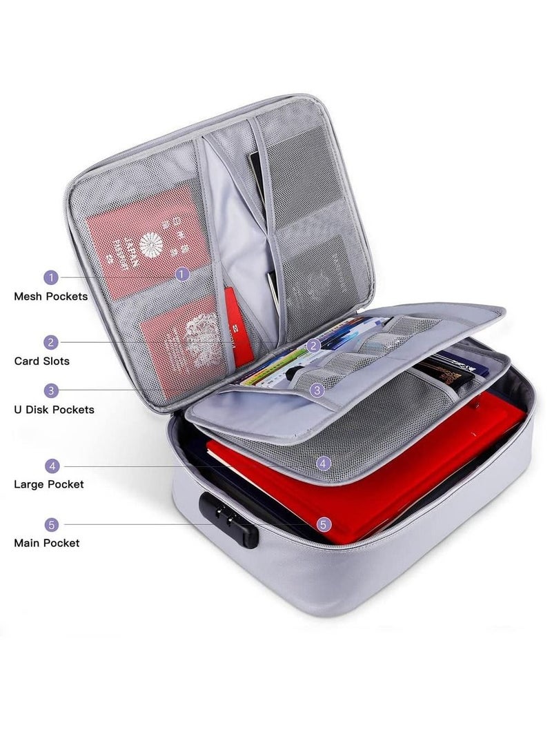 Rubik Fireproof Bag with Zipper Password Lock, A4 Letter Size Documents Money Cards Passport Fire & Water Resistant Multi-Layer Portable Storage Organizer Bag for Home Office Travel (Silver)  - Image 2