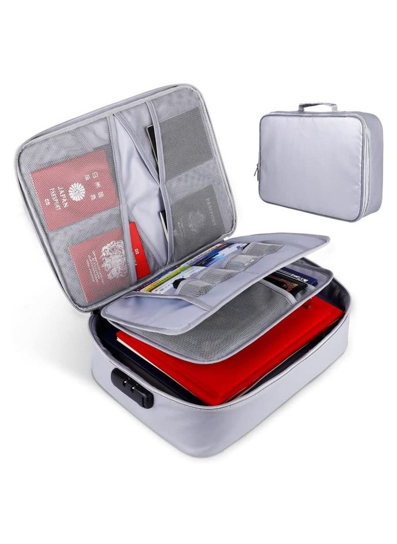 Rubik Fireproof Bag with Zipper Password Lock, A4 Letter Size Documents Money Cards Passport Fire & Water Resistant Multi-Layer Portable Storage Organizer Bag for Home Office Travel (Silver)  - Image 1