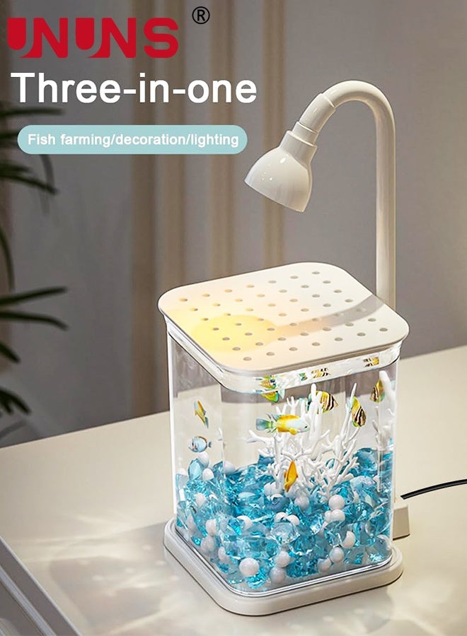 UNUNS Fish Tank with Light,Fish Tank Light,Fish Tank Kit,Portable Fish Tank with Lid,Small Fish Tank for Home Decoration Table Desk Decorators - Image 2