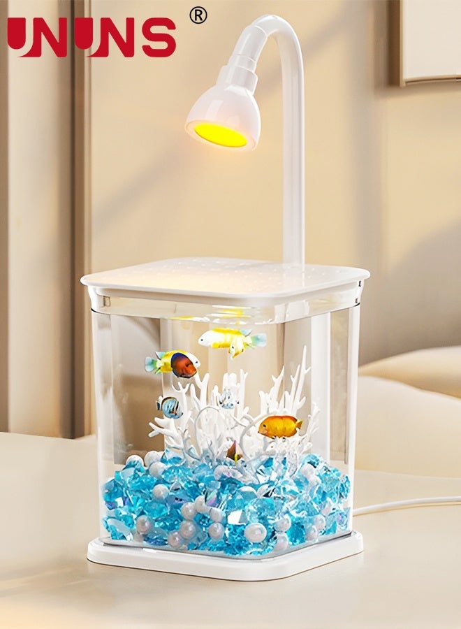 UNUNS Fish Tank with Light,Fish Tank Light,Fish Tank Kit,Portable Fish Tank with Lid,Small Fish Tank for Home Decoration Table Desk Decorators - Image 1