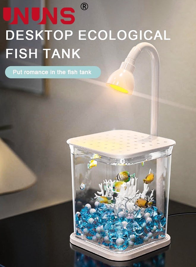 UNUNS Fish Tank with Light,Fish Tank Light,Fish Tank Kit,Portable Fish Tank with Lid,Small Fish Tank for Home Decoration Table Desk Decorators - Image 3