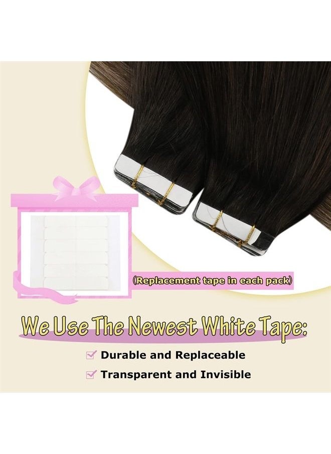 Ve Sunny VeSunny Tape on Hair Extensions Black Ombre 10pcs Seamless Tape in Extensions Real Human Hair Black to Brown Balayage Ash Brown Remy Human Hair Tape in Hair Extensions Natural Black 25g 22inch  - Image 5