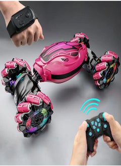 Gesture Rc Car, 2.4Ghz 4Wd Gesture Sensing Rc Stunt Car Toys with Lights & Music, Drift Hand Controlled Twist Cars Offroad 360° Rotation Toy Car Gift for Kid (Pink)