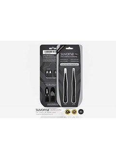 Suvorna Tweezers For Women Facial Hair Made With Stainless Steel - 1 Sharp Pointed & 1 Slanted Tweezers For Eyebrow, Ingrown Hair, Facial Hairs, Eye Lashes & Splinter Remover (4-Inch Size, Black)  - Image 5