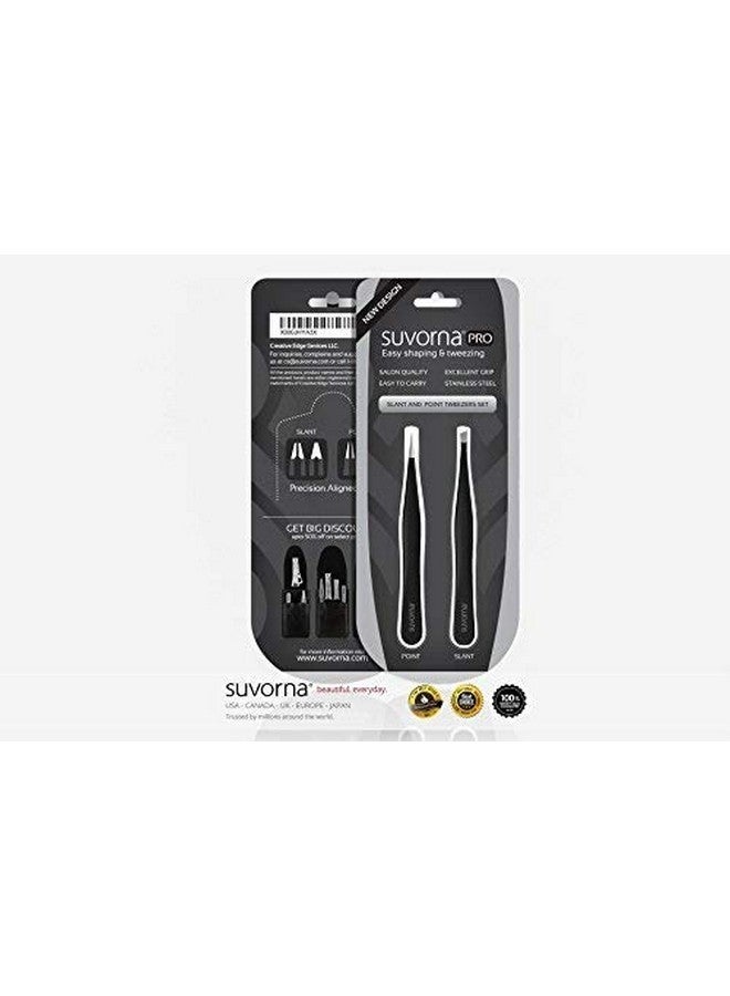 Suvorna Tweezers For Women Facial Hair Made With Stainless Steel - 1 Sharp Pointed & 1 Slanted Tweezers For Eyebrow, Ingrown Hair, Facial Hairs, Eye Lashes & Splinter Remover (4-Inch Size, Black) - Image 5