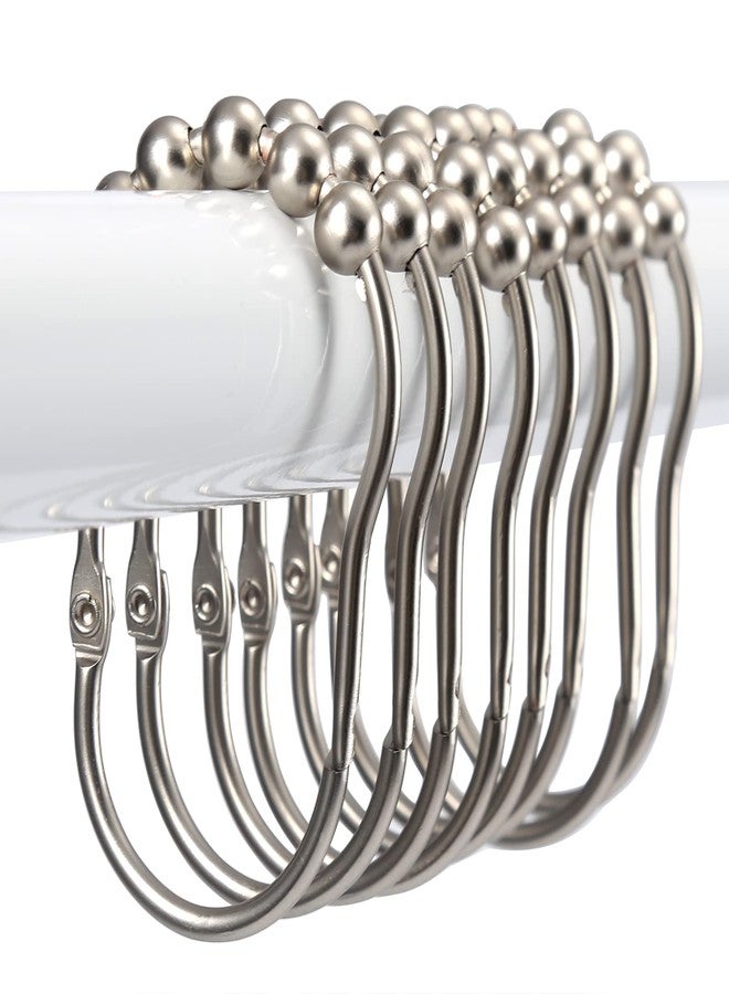 SUTINE Shower Curtain Hooks, SUTINE 12Pcs Shower Curtain Rings, Stainless Steel Snap Closure Black Shower Curtain Hooks, Roller Glide Rustproof Shower Hooks for Shower Curtain Shower Rod, Matte Nickel - Image 1