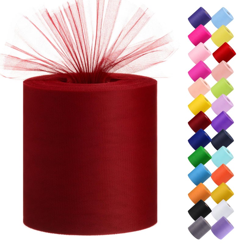 Tulle Fabric Roll 6 by 200 Yards 600FT Tulle Organza Fabric Spool for DIY Tutu Skirt Baby Shower Decor Wedding Backdrop Crafts Birthday Party Supplies Burgundy