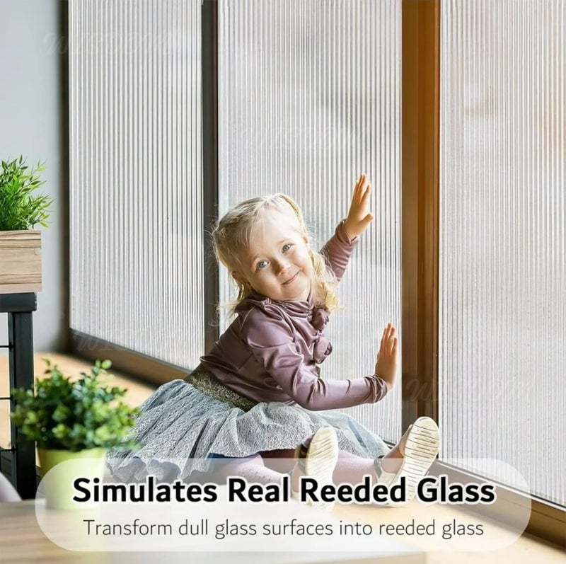 WISDOM Privacy Window Film Frosted Glass Film Glass Film No Glue Anti-UV Window Sticker Non Adhesive for Privacy Office Meeting Room Bathroom Living Room (Fluted Frosted, 12 x 80) - Image 3