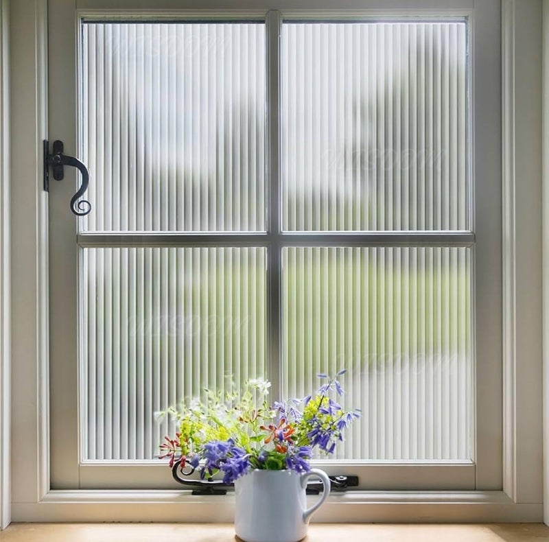 WISDOM Privacy Window Film Frosted Glass Film Glass Film No Glue Anti-UV Window Sticker Non Adhesive for Privacy Office Meeting Room Bathroom Living Room (Fluted Frosted, 12 x 80) - Image 4
